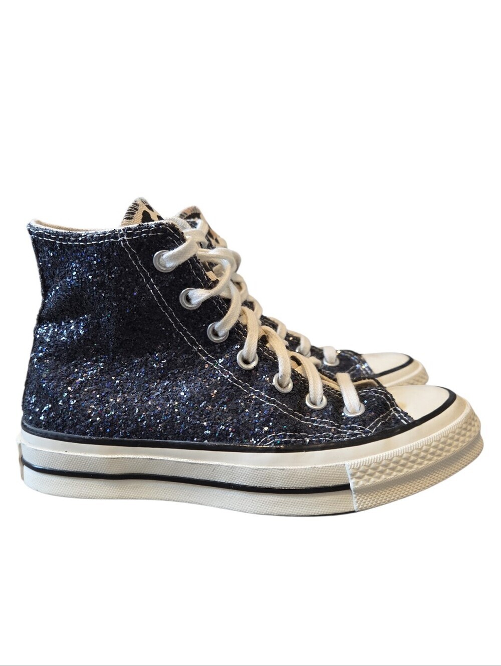 Converse Custom All Star Glitter Leopard Hi Top Limited Edition Sneaker 5.5 - Picture 2 of 14